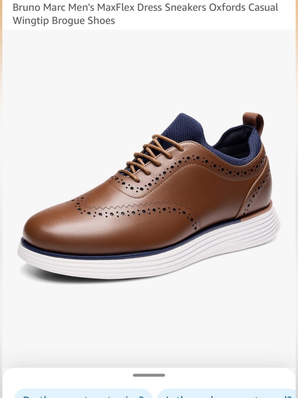 Men’s Brown Wingtip Brogue Derby Oxford with Navy Collar